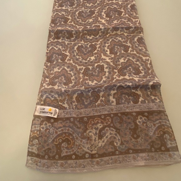 Vintage Liz Claibourne Neutral Paisley Silk Scarf - Picture 1 of 5
